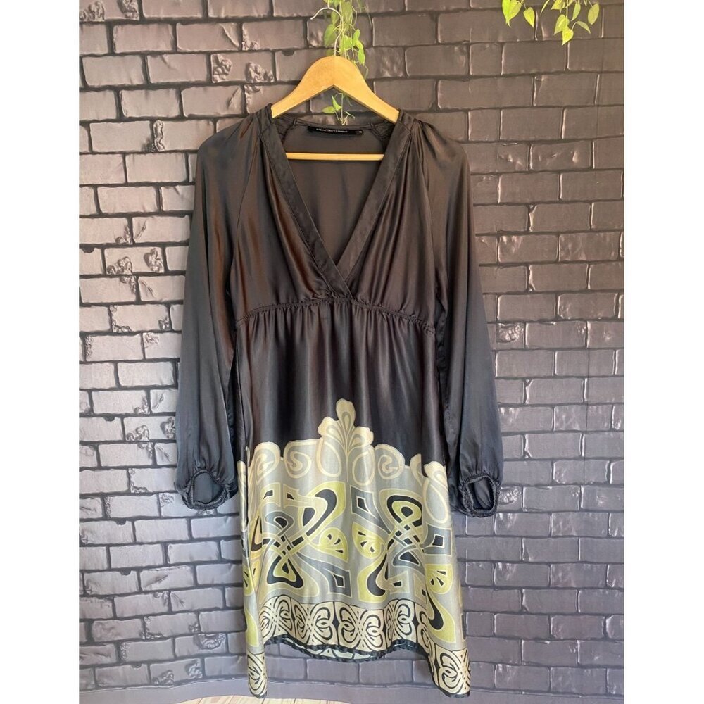 Ilse Jacobsen Beautiful Long Sleeved Gray Empire Waist Art Nouveau Print Dress S